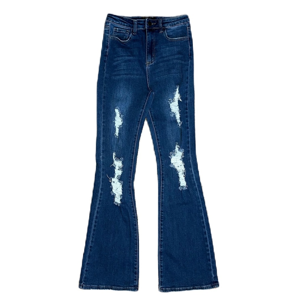 Nina Rossi High Rise Distressed Flair Jeans Size 5 Juniors